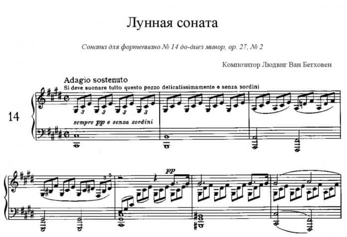 Ноты первой части Лунной сонаты