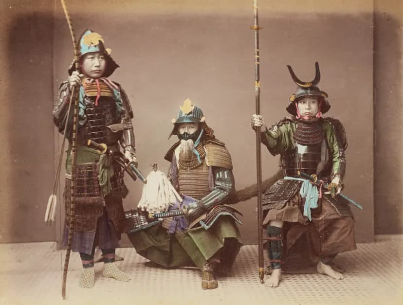 Samurai in Armour, by Kusakabe Kimbei. Hand colored print from ca. 1870-90. Source: Britannica