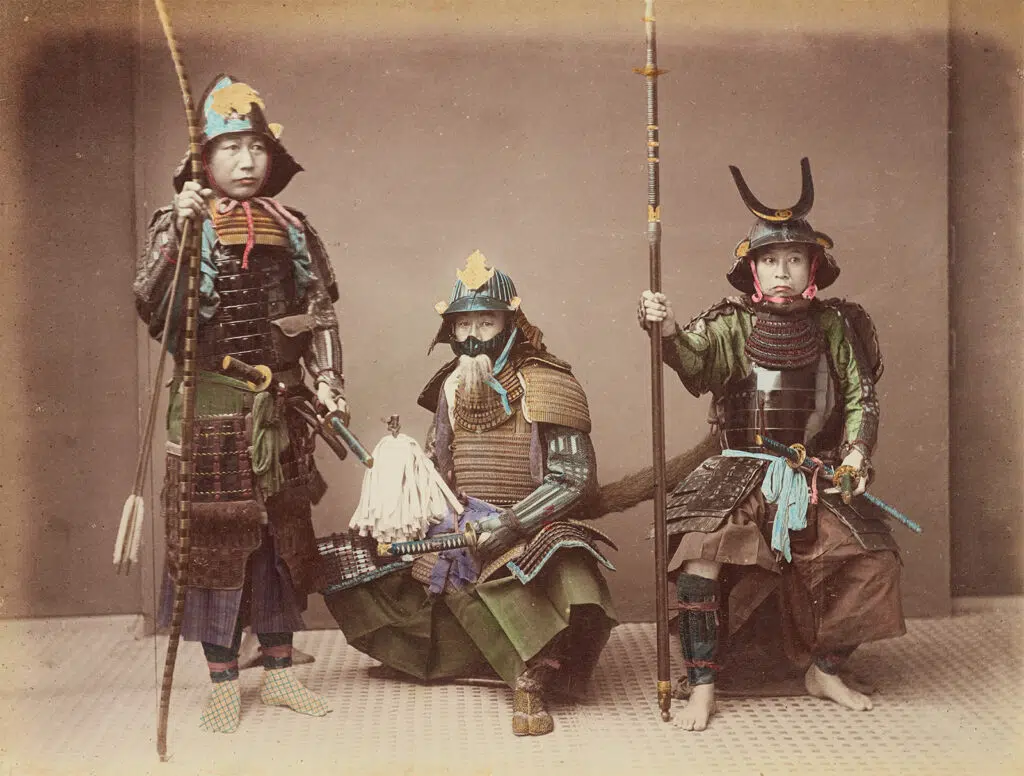 Samurai in Armour, by Kusakabe Kimbei. Hand colored print from ca. 1870-90. Source: Britannica